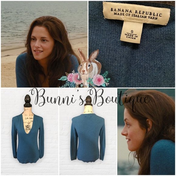 Bella Swan Banana Republic Double Trim V-Neck Sweater Twilight - Picture 6 of 7